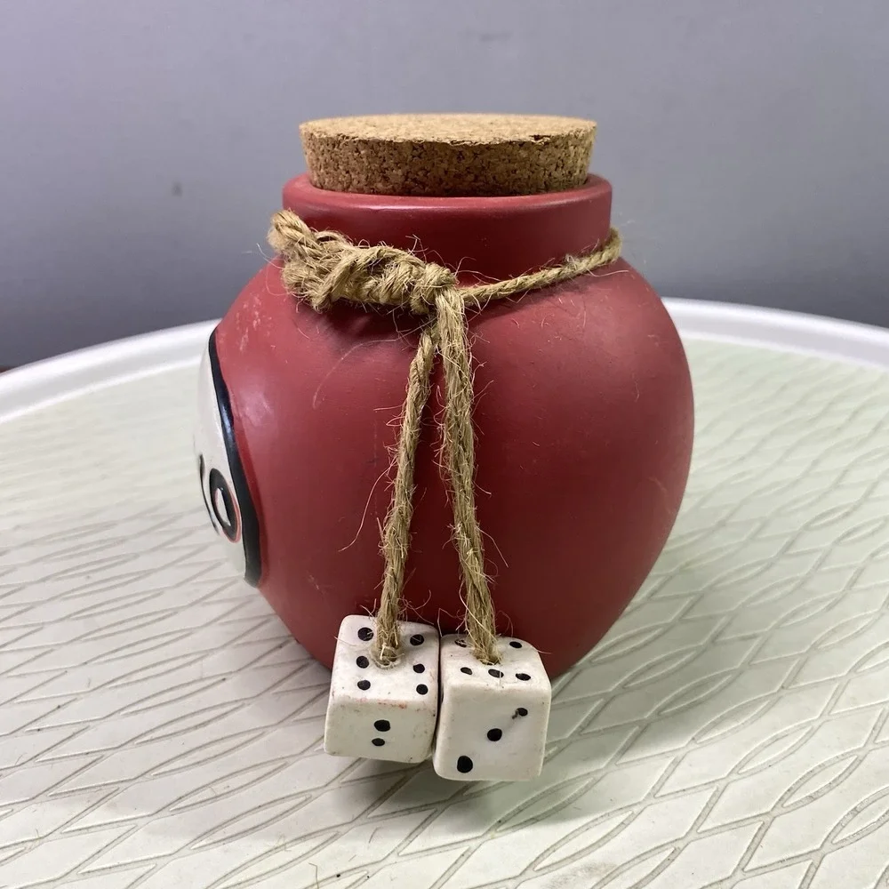 Bunco Red Ceramic Coin Collector Container.‎ 4x4.5x3